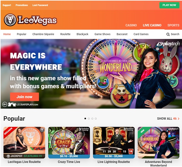 Leo Vegas Chambre Separee and Game Shows in CAD to play and win