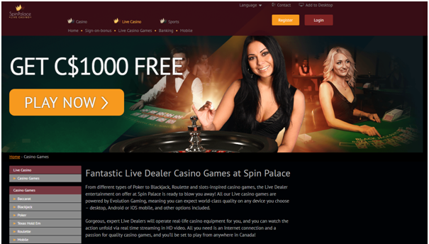 Spin Palace Casino- Live Dealer Games in CAD