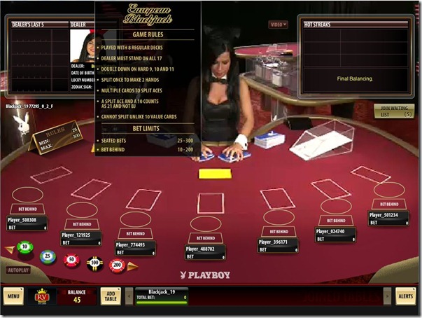Playboy Live Dealer European Blackjack Royal Vegas